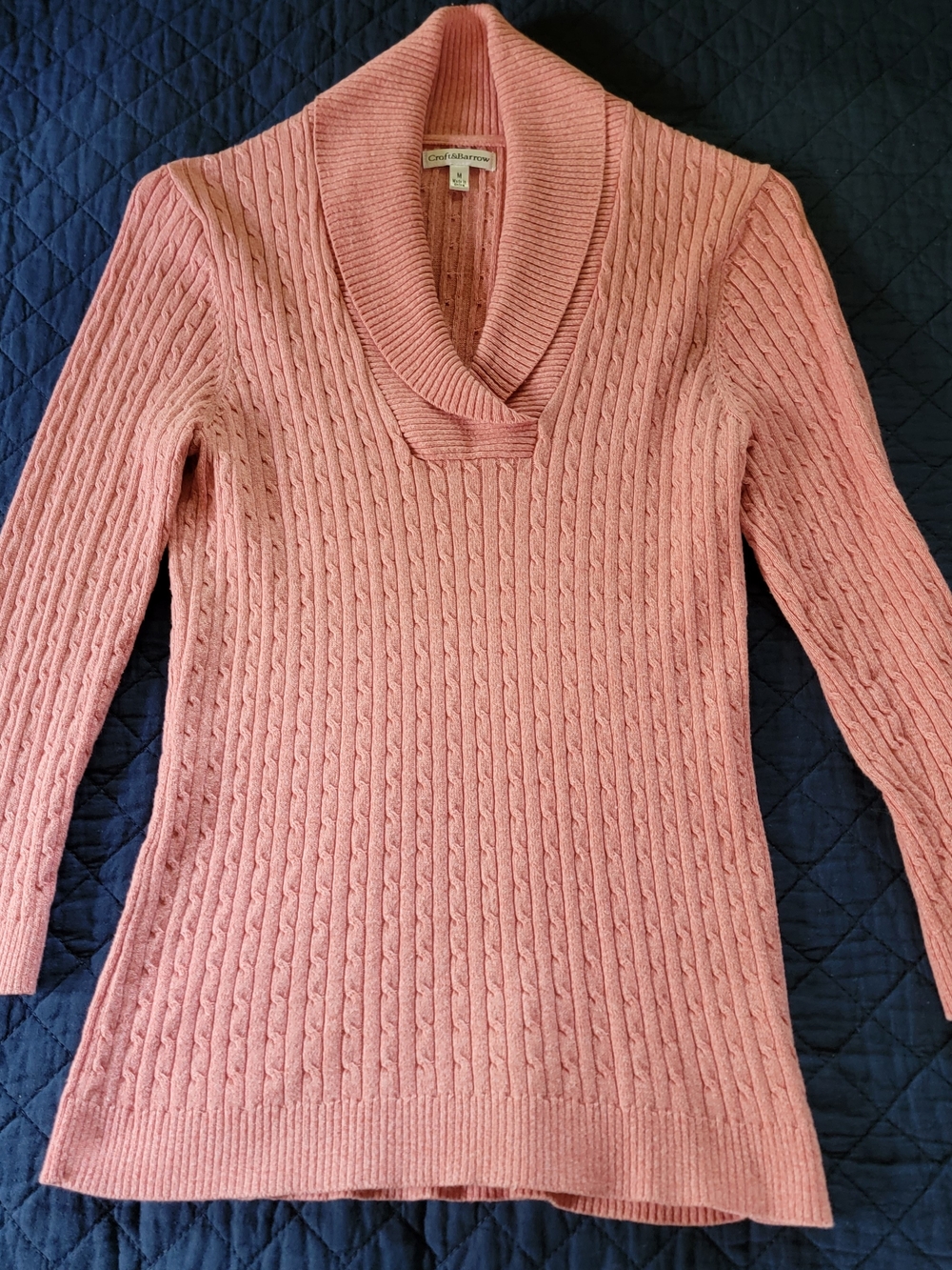 Croft & Barrow Pink Cable-Knit Shawl Collar Sweater